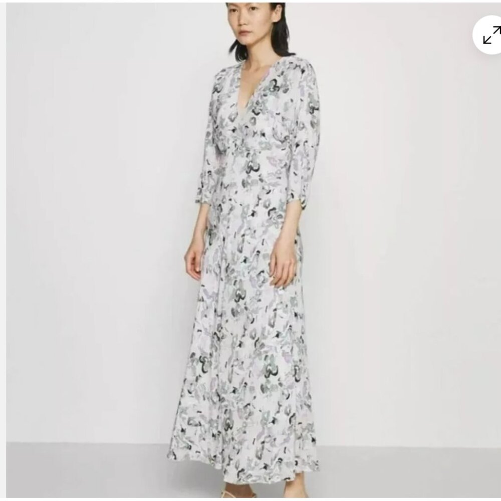Club Monaco Drape Sleeve Midi Dress Abstract Floral Size 6 Euc
